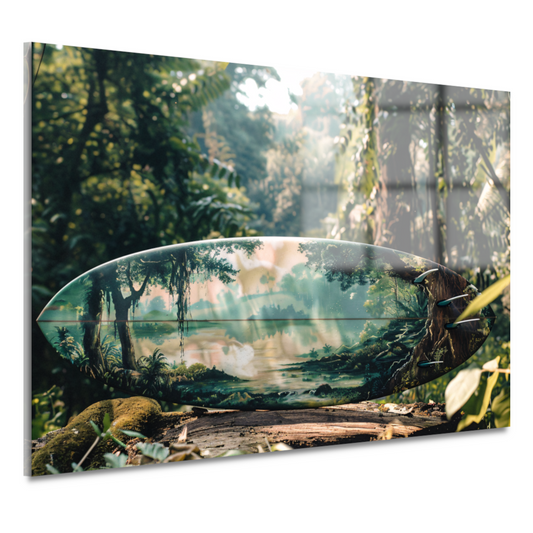Surfplank met boslandschap acrylglas