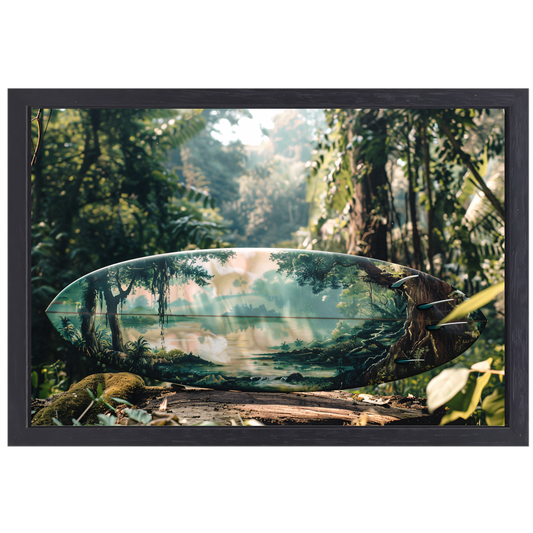 Surfplank met boslandschap canvas met baklijst