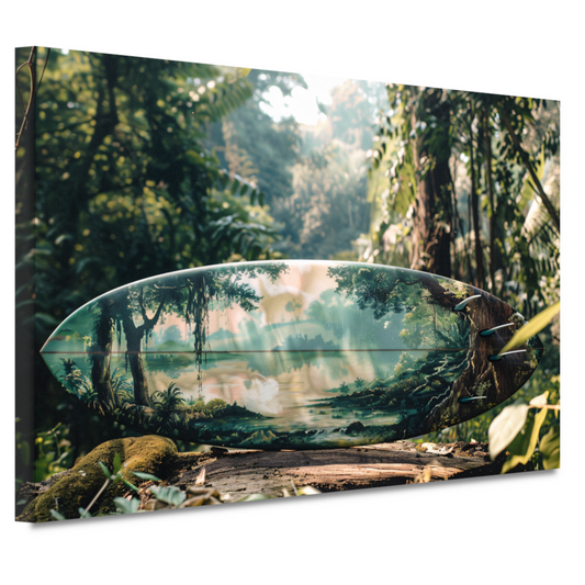 Surfplank met boslandschap canvas