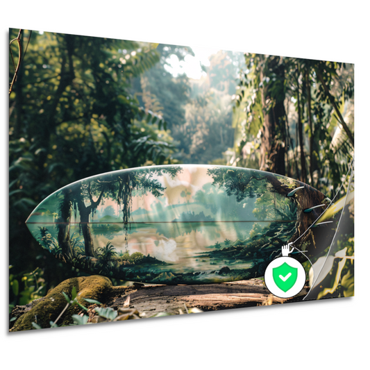 Surfplank met boslandschap poster