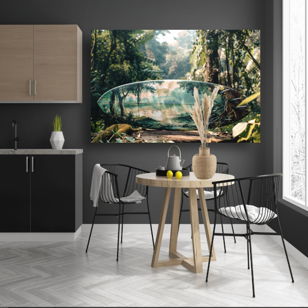 Surfplank met boslandschap canvas