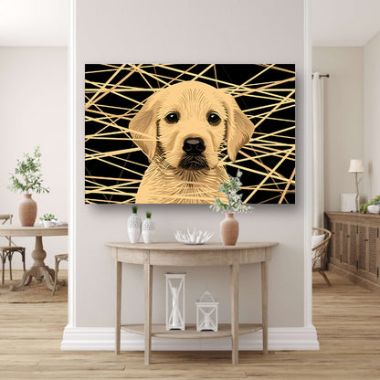 Schattige hond met abstracte lijnen kunst poster