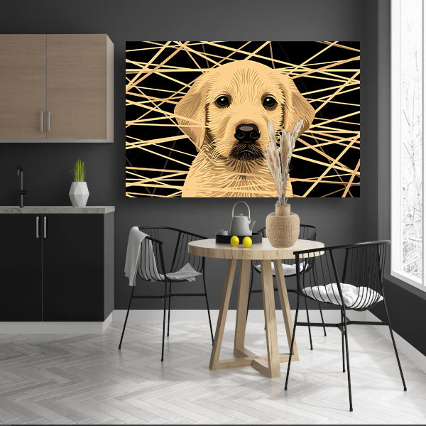 Schattige hond met abstracte lijnen kunst poster