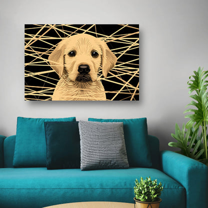Schattige hond met abstracte lijnen kunst canvas
