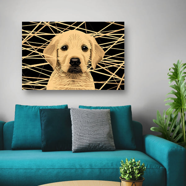 Schattige hond met abstracte lijnen kunst poster