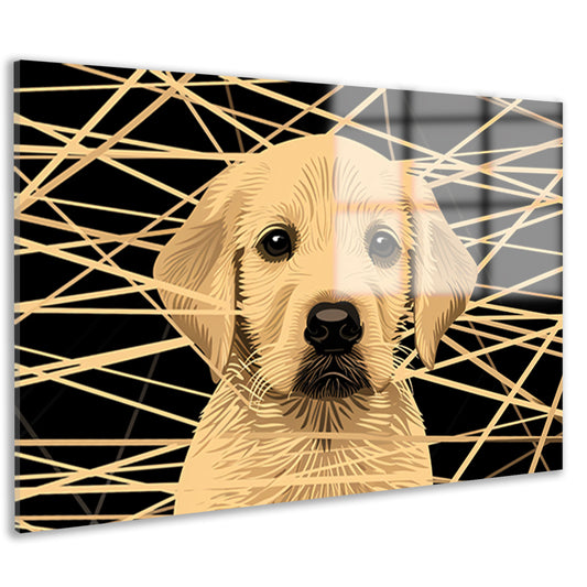 Schattige hond met abstracte lijnen kunst acrylglas