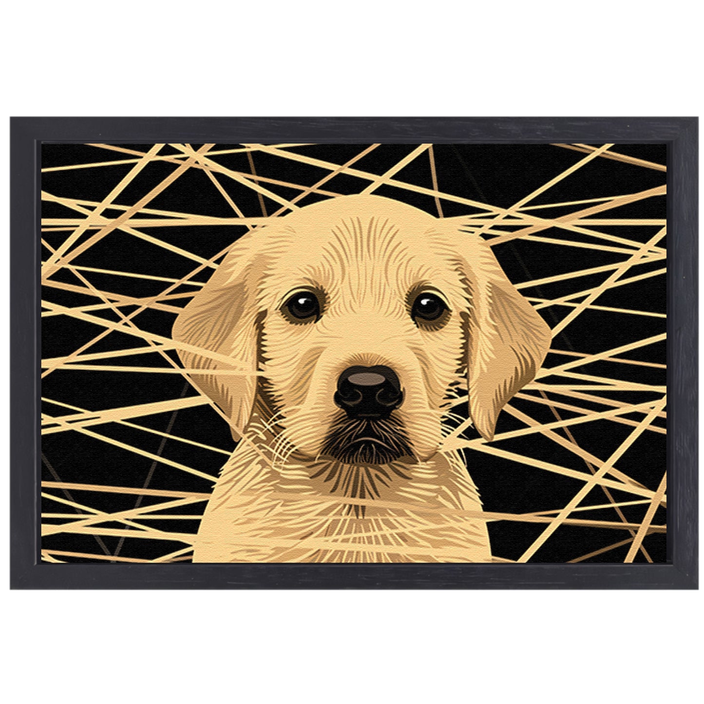 Schattige hond met abstracte lijnen kunst canvas met baklijst