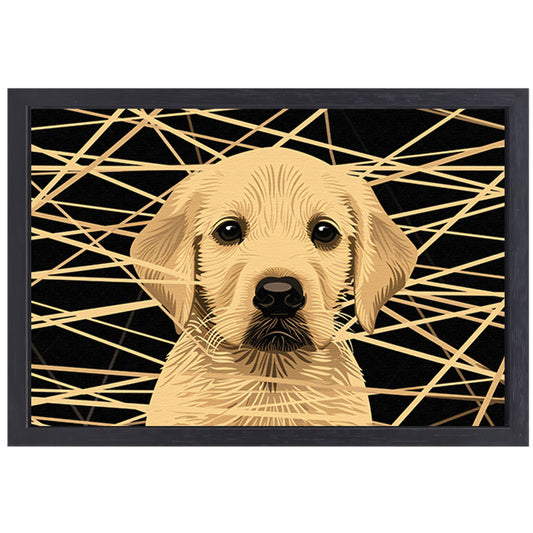 Schattige hond met abstracte lijnen kunst canvas met baklijst