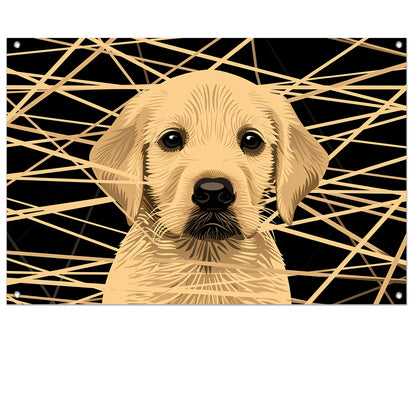 Schattige hond met abstracte lijnen kunst tuinposter