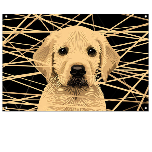 Schattige hond met abstracte lijnen kunst tuinposter