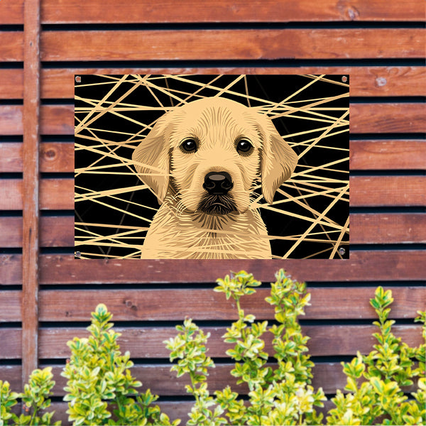 Schattige hond met abstracte lijnen kunst tuinposter