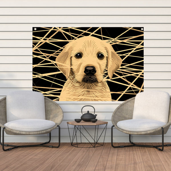 Schattige hond met abstracte lijnen kunst tuinposter