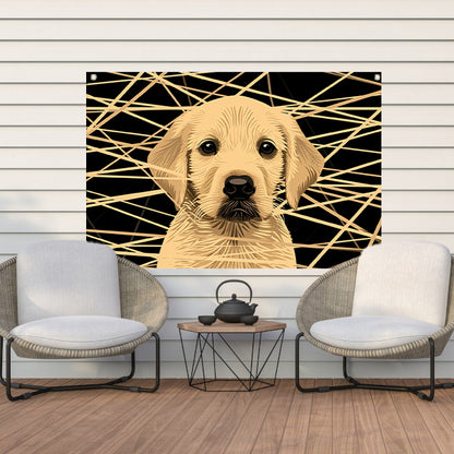 Schattige hond met abstracte lijnen kunst tuinposter