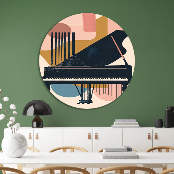 Abstract Piano in Levendige Kleuren aluminium muurcirkel