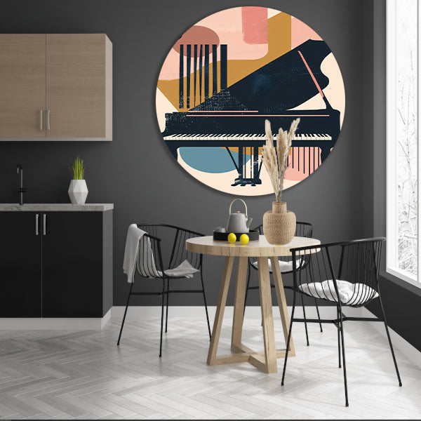 Abstract Piano in Levendige Kleuren aluminium muurcirkel