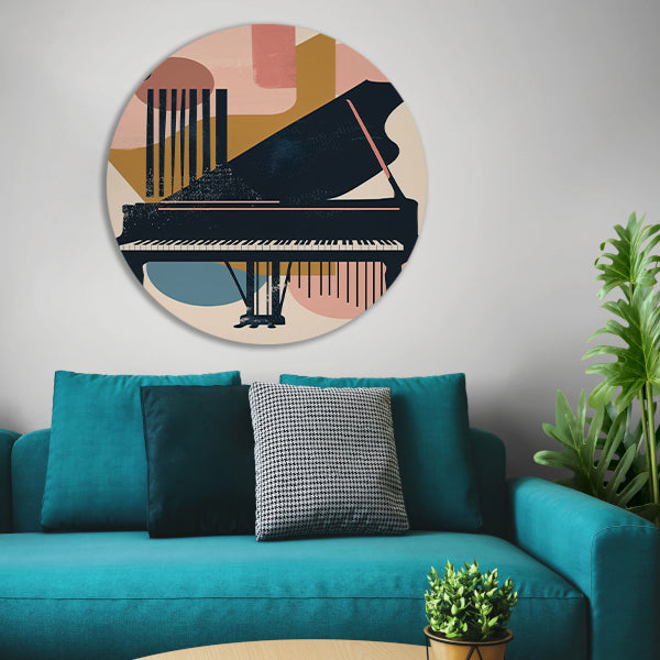 Abstract Piano in Levendige Kleuren aluminium muurcirkel