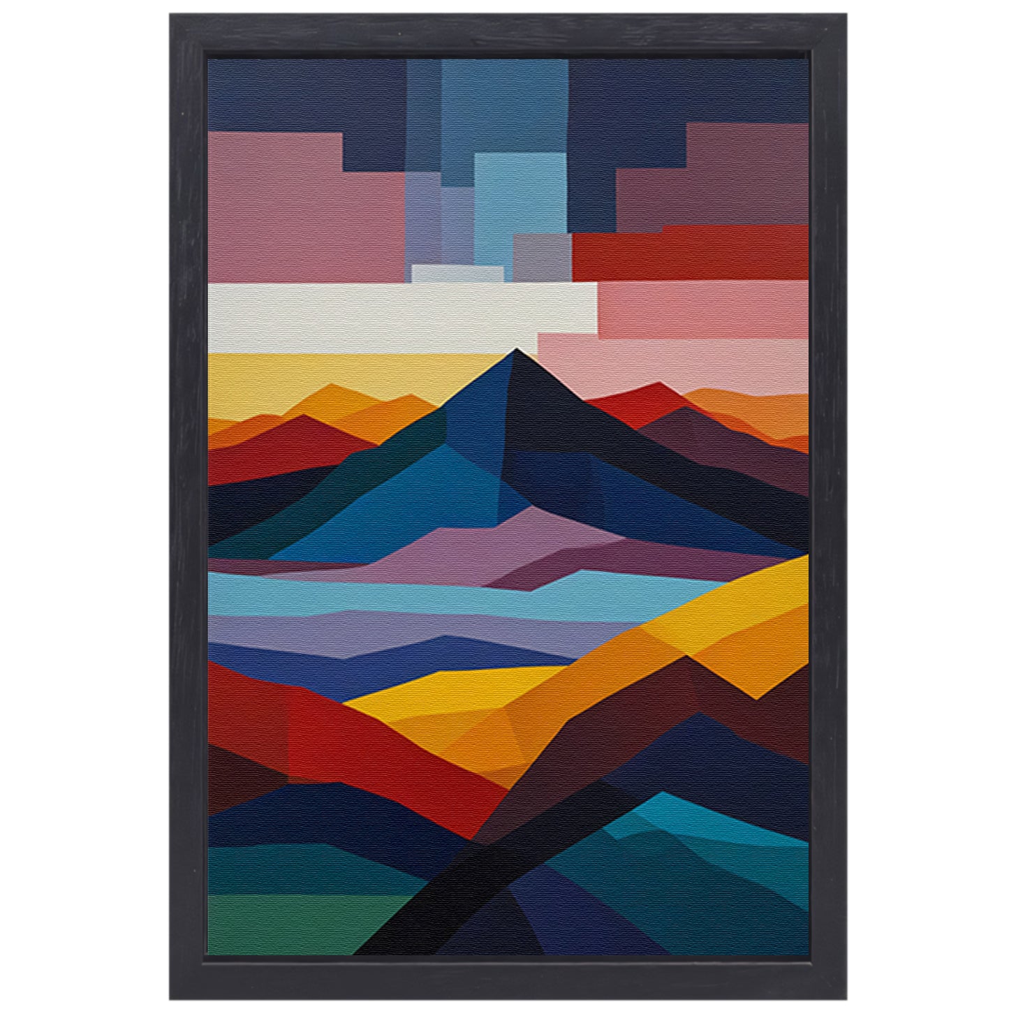 Geometrische Abstractie van een Berglandschap canvas met baklijst