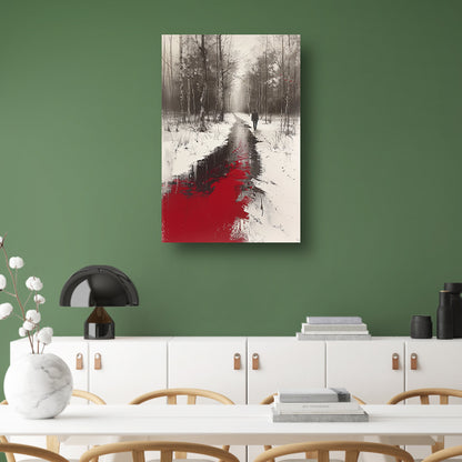 Eenzame figuur in een met bloed bevlekt bos poster
