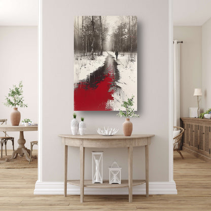 Eenzame figuur in een met bloed bevlekt bos canvas met baklijst