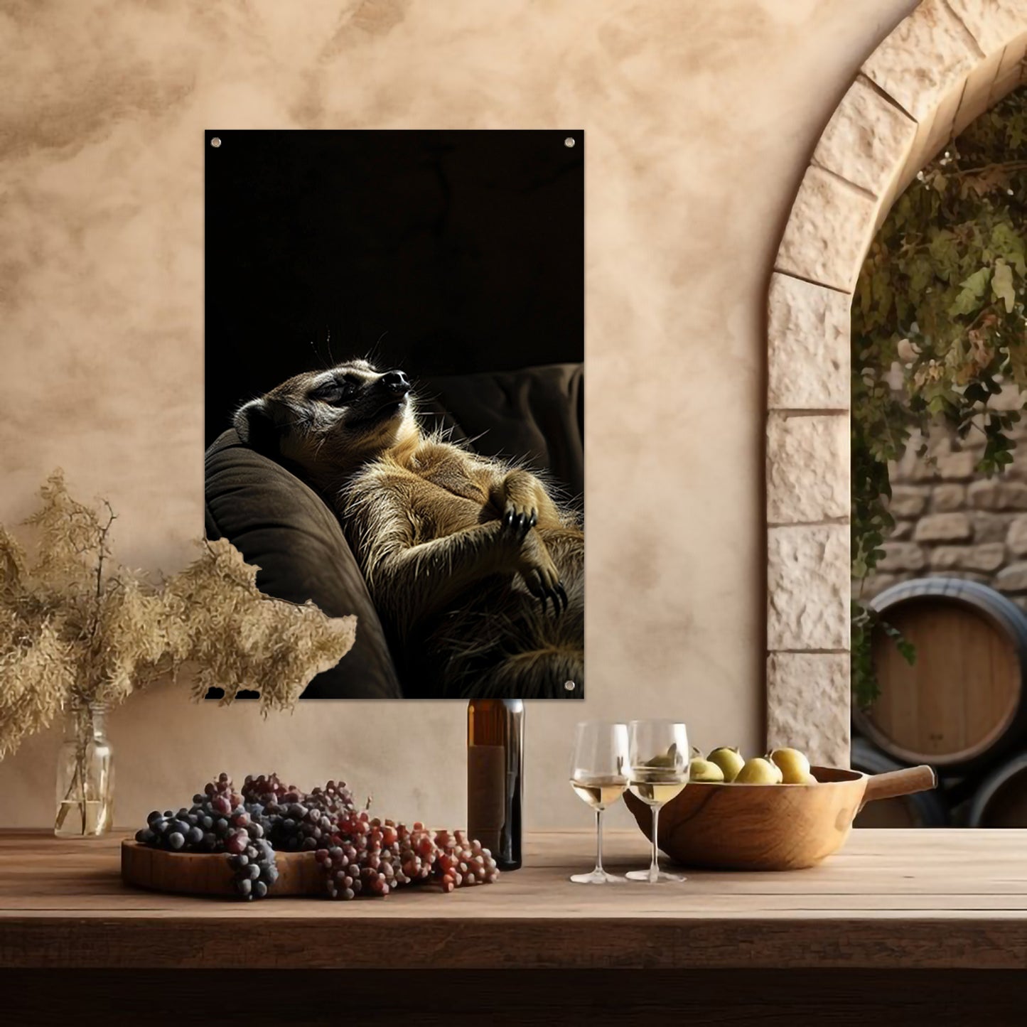 Slapende Meerkat op Bank tuinposter