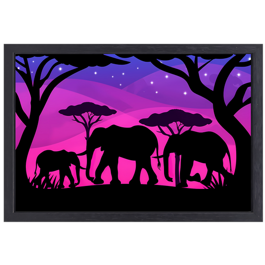 Olifanten silhouettes savanne zonsondergang canvas met baklijst