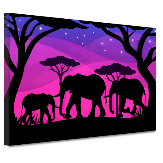 Olifanten silhouettes savanne zonsondergang canvas