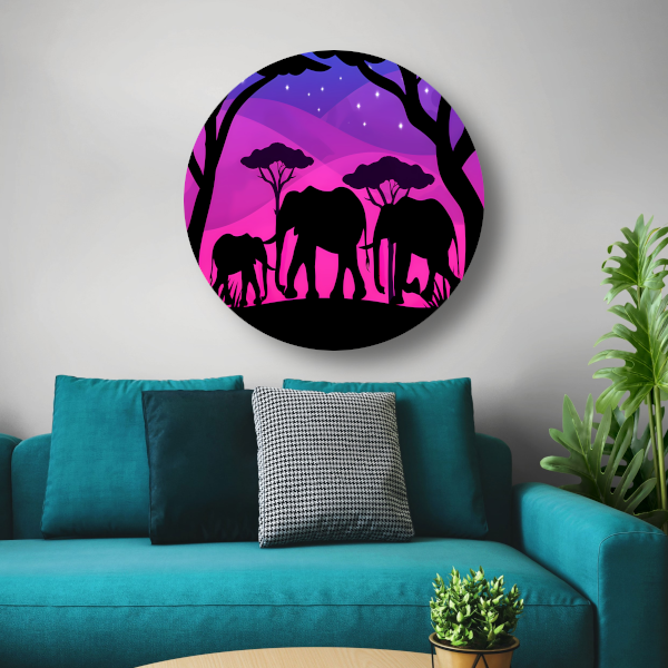 Olifanten silhouettes savanne zonsondergang forex muurcirkel