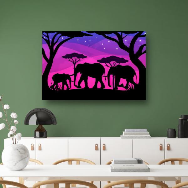 Olifanten silhouettes savanne zonsondergang canvas