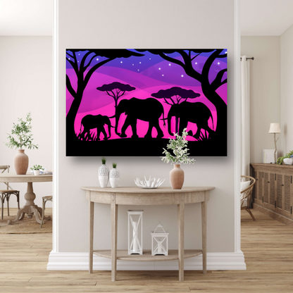 Olifanten silhouettes savanne zonsondergang canvas