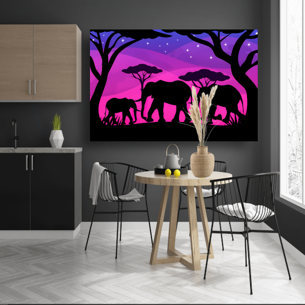 Olifanten silhouettes savanne zonsondergang canvas