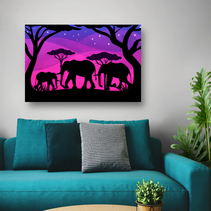 Olifanten silhouettes savanne zonsondergang canvas