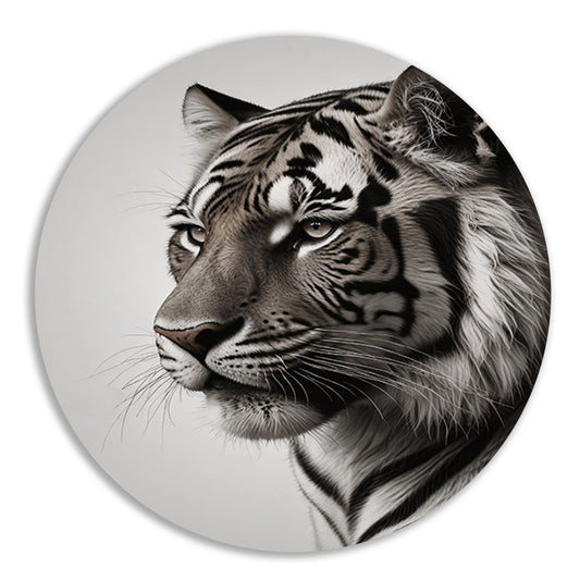 Majestueuze Tijger in Zwart-Wit aluminium muurcirkel