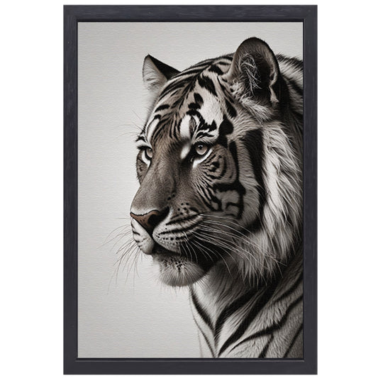 Majestueuze Tijger in Zwart-Wit canvas met baklijst
