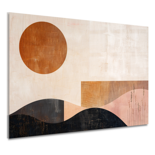 Stille landschap met bruine zon en planten acrylglas