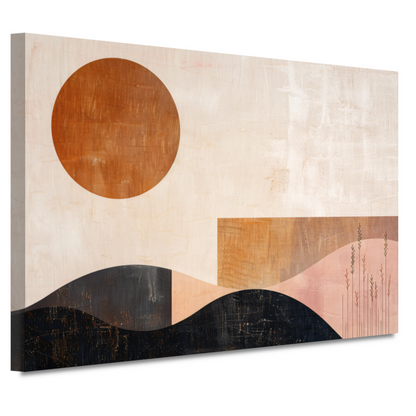 Stille landschap met bruine zon en planten canvas