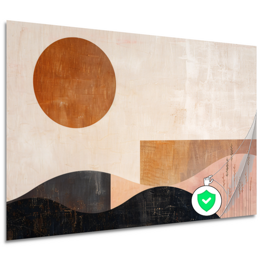 Stille landschap met bruine zon en planten poster