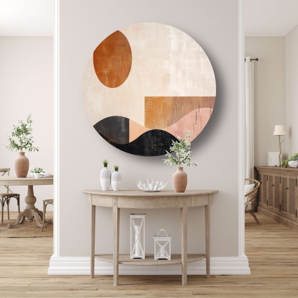 Stille landschap met bruine zon en planten aluminium muurcirkel