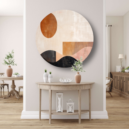 Stille landschap met bruine zon en planten aluminium muurcirkel
