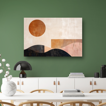 Stille landschap met bruine zon en planten canvas