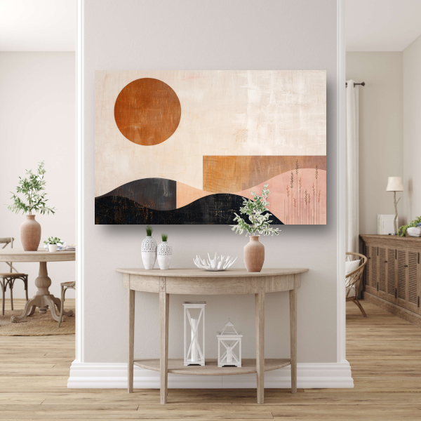 Stille landschap met bruine zon en planten canvas