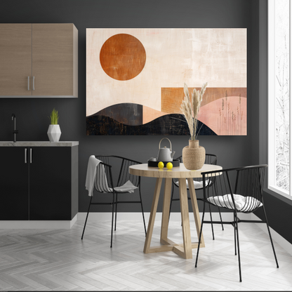 Stille landschap met bruine zon en planten canvas