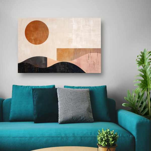 Stille landschap met bruine zon en planten canvas