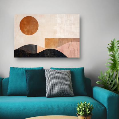Stille landschap met bruine zon en planten canvas