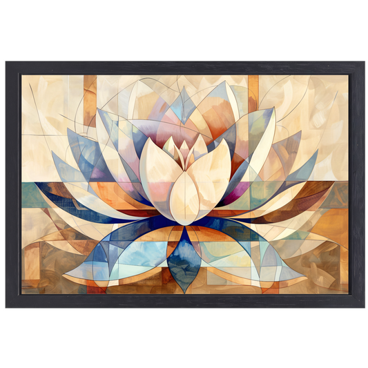 Abstracte Geometrische Lotus in Kleur canvas met baklijst