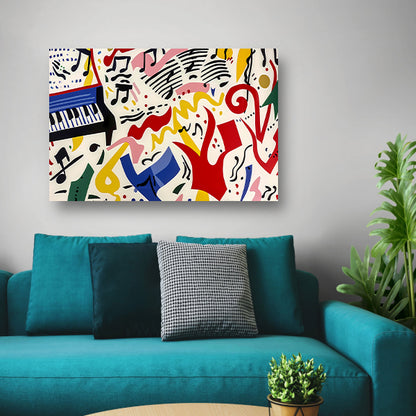 Abstracte kunst met kleurrijke muzieknoten poster