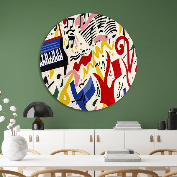 Abstracte kunst met kleurrijke muzieknoten forex muurcirkel