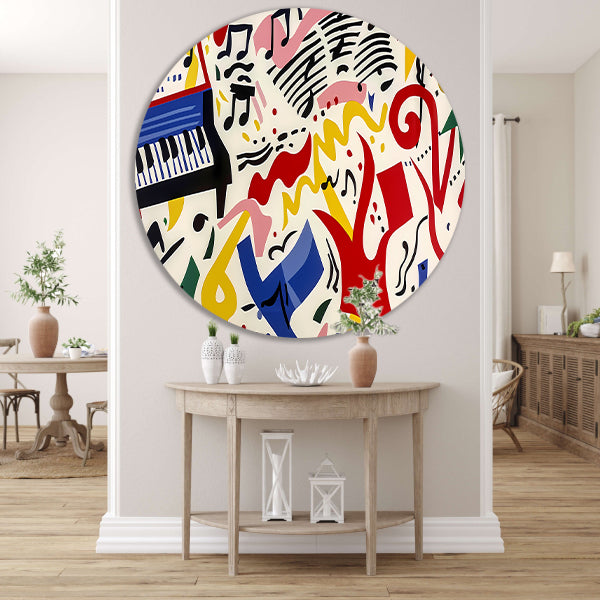 Abstracte kunst met kleurrijke muzieknoten forex muurcirkel