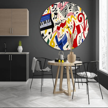 Abstracte kunst met kleurrijke muzieknoten aluminium muurcirkel