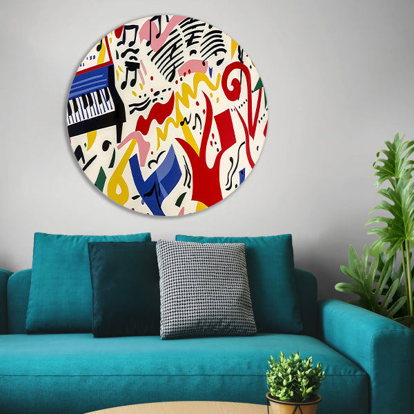 Abstracte kunst met kleurrijke muzieknoten forex muurcirkel