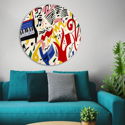 Abstracte kunst met kleurrijke muzieknoten forex muurcirkel